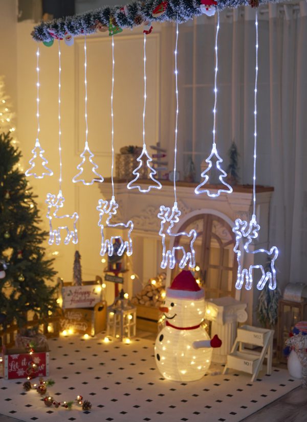 Гирлянда штора олени елочки колокольчики звезды