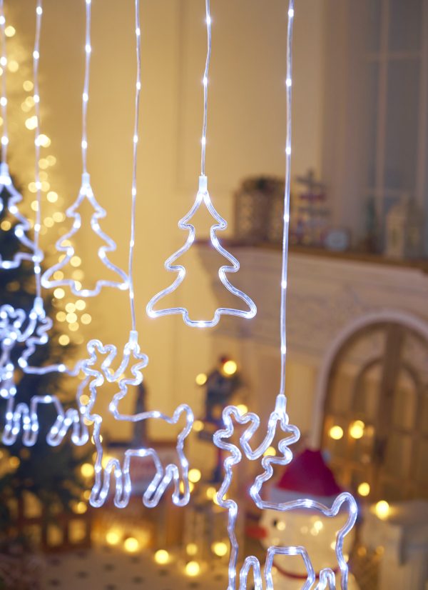Гирлянда штора олени елочки колокольчики звезды