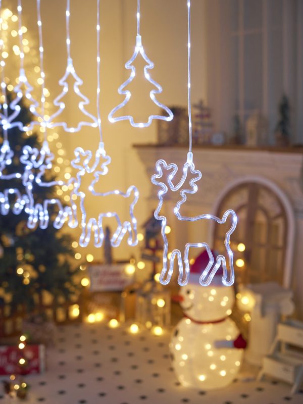 Гирлянда штора олени елочки колокольчики звезды