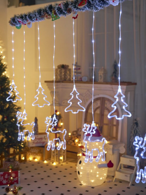 Гирлянда штора олени елочки колокольчики звезды