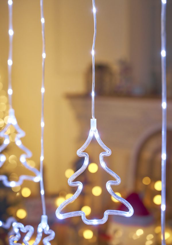 Гирлянда штора олени елочки колокольчики звезды