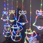 Гирлянда штора снеговик и колокольчики 3м