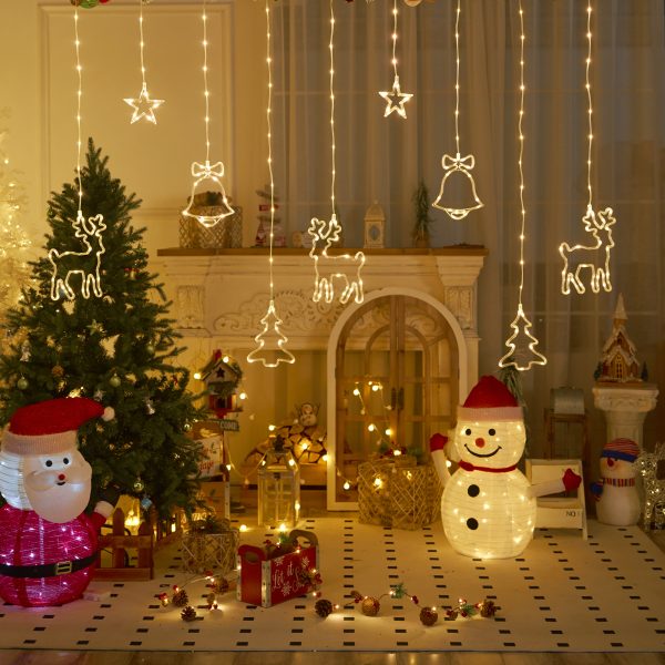 Гирлянда штора олени елочки колокольчики звезды